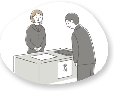 通夜式の進行と関係者の集合・受付の様子