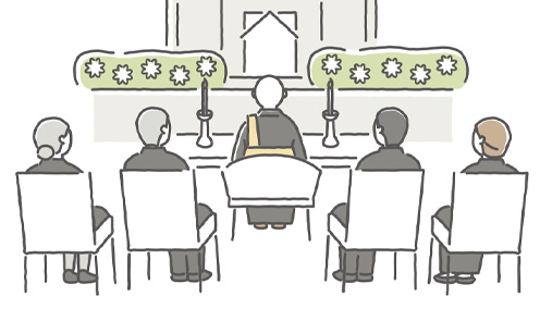 通夜式、1時間～1時間半程度です。